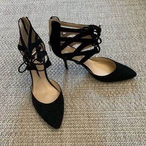 Audrey Brooke Suede Tie Ankle Heels in Black Size 9.5